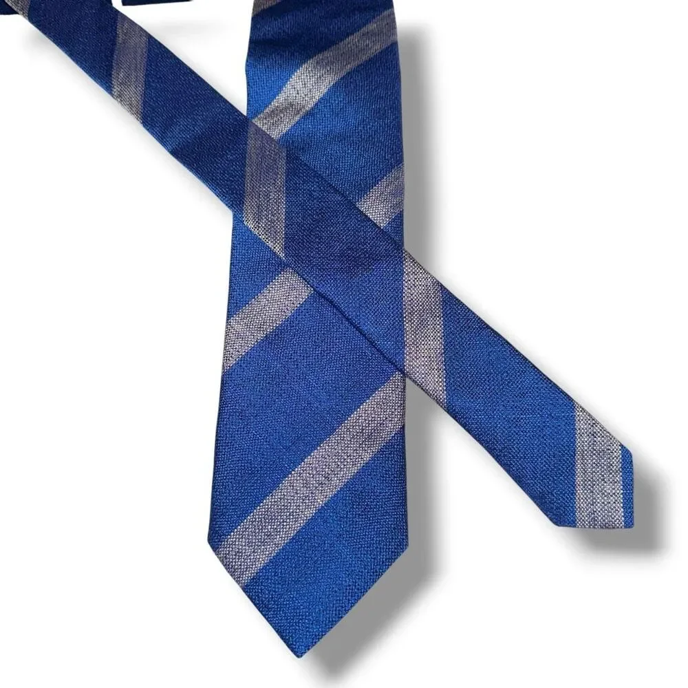 Seaward & Stearn London The English Silk Tie in Royal Blue & Silver Rep Stripes